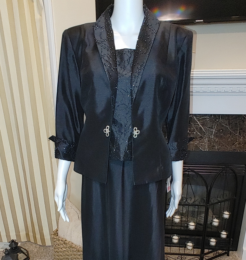 CACHET BLACK SHANTUNG 2 PC. DRESS W/ JACKET 8 - Picture 2 of 11